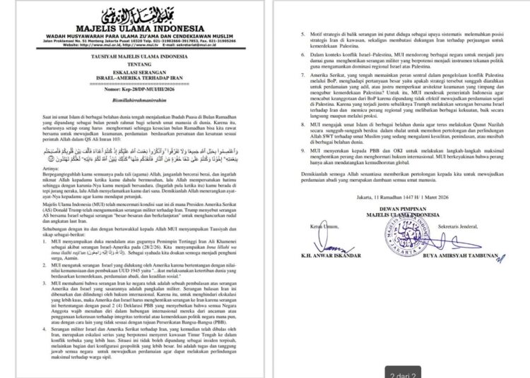MUI Kutuk Serangan AS-Israel ke Iran, Desak Indonesia Keluar dari BoP