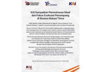 KAI Sampaikan Duka Mendalam Atas Insiden Bekasi Timur, 240 Penumpang Argo Bromo Anggrek Selamat