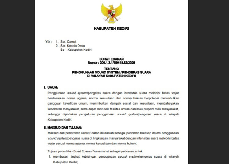 Pemkab Kediri Perketat Aturan Sound Horeg: Maksimal 85 dBA untuk Pawai dan Wajib Mati di Depan Rumah Sakit