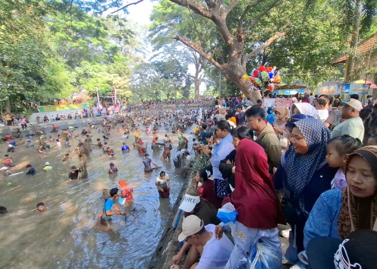 Ribuan Warga Kediri Serbu Sumber Gundi demi Tradisi ‘Grobyak Ikan’ HUT ke-81 RI